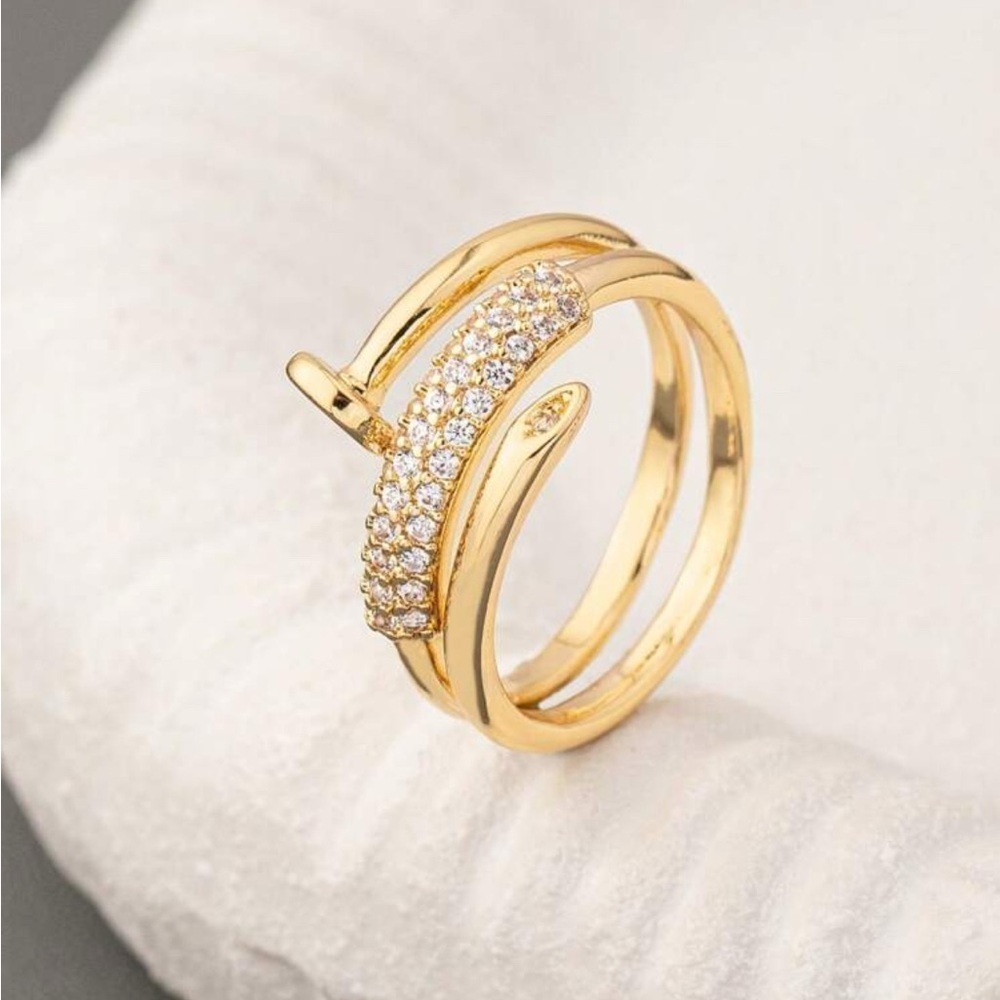 Gold Triple Band Ring Minimalist Statement Jewelry - Picture 2 of 8